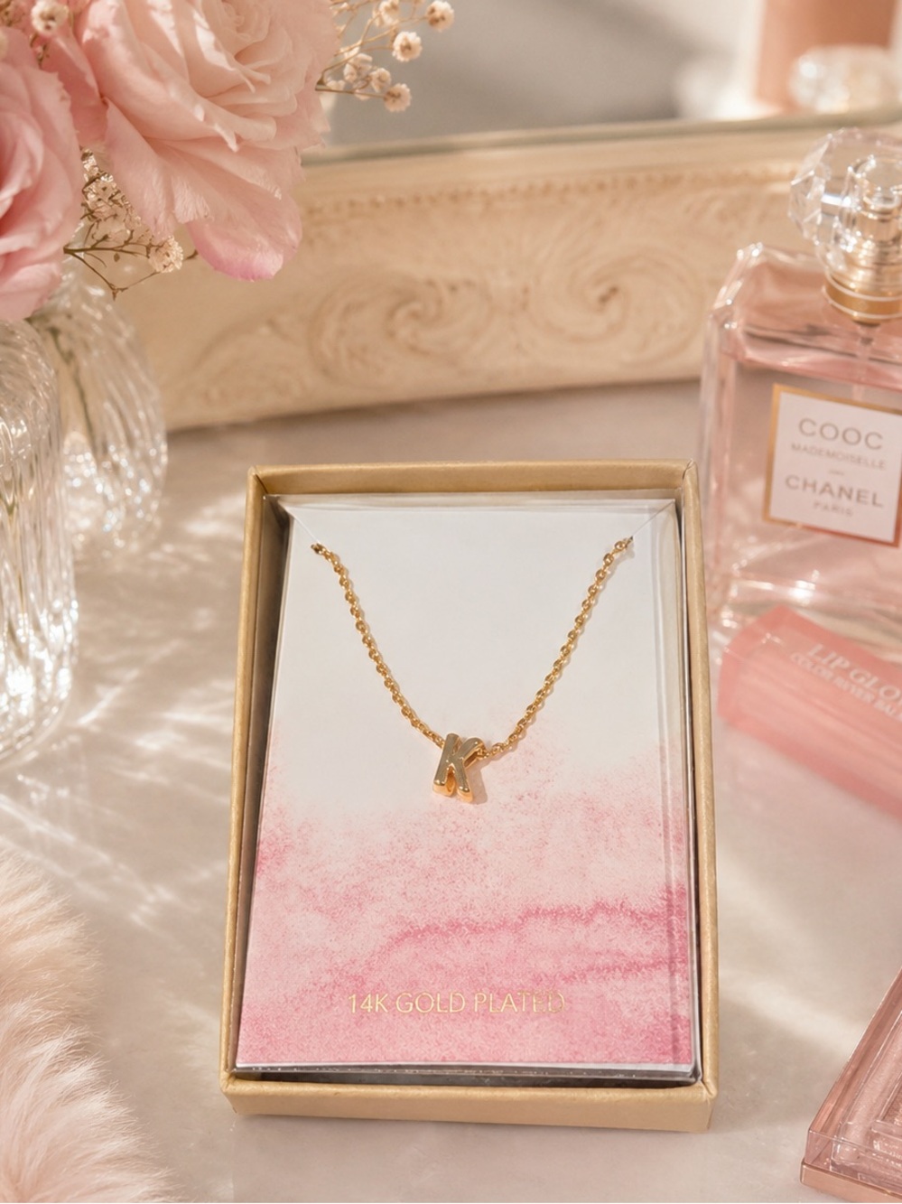 14K Gold Plated Small mini cute Initial K Necklace new in gift box Francesca’s